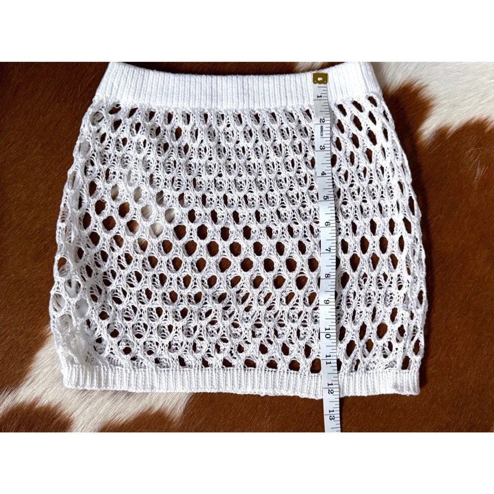 White Crochet Fishnet Swim Cover Up Skirt XS Bikini Cover Beach Pool‎ Resort
